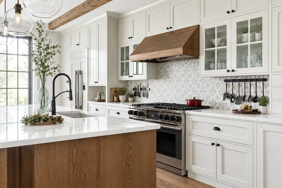 Freshly installed range, vent hood, and cabinetry in a bright San Diego kitchen