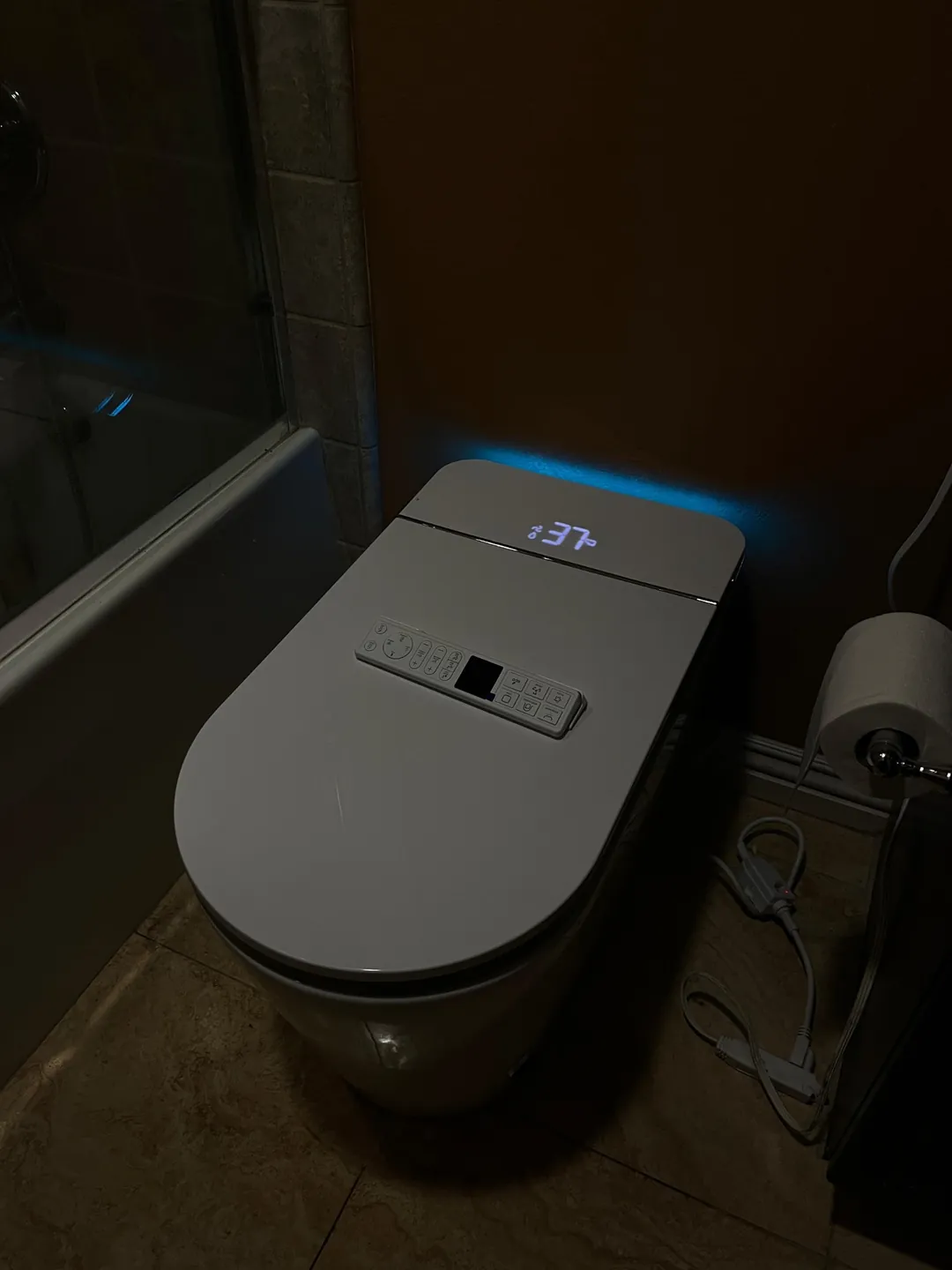 Smart bidet toilet with LED night light in a San Diego home