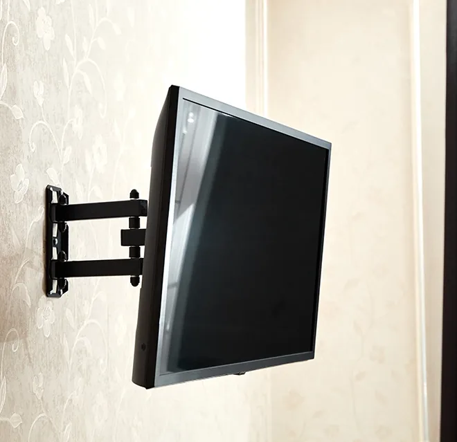 Flat-screen TV mounted on a full-motion swivel arm in a San Diego living room